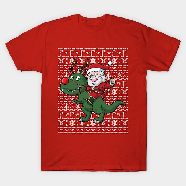 Santa Claus T Rex Ugly Christmas Sweater T-Shirt by E